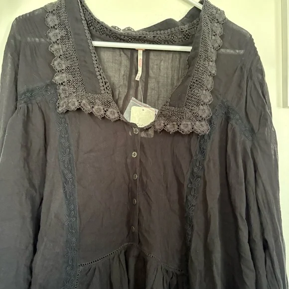 Free People Black Lace-Trim Mini Dress - Picture 5 of 8